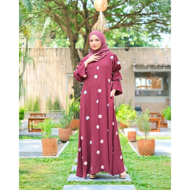 Olivia Mj Amore Puff Embroidery Gamis Dewasa Premium