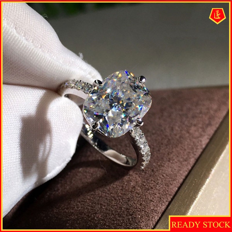 [Ready Stock]Elegant 18K Platinum Moissanite Square Diamond Ring