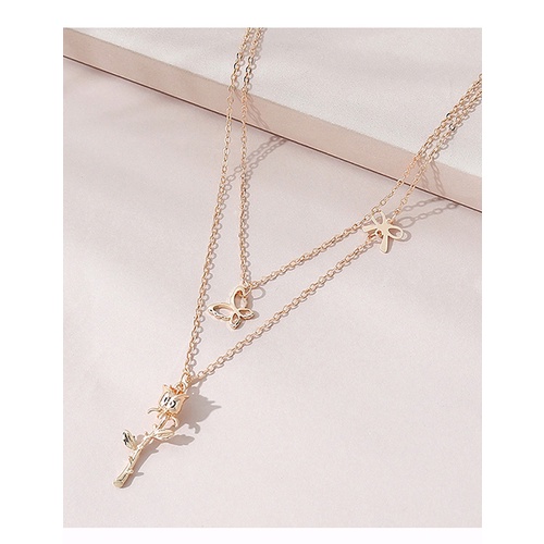 LRC Kalung Fashion Golden Flower Double Necklace Y65604