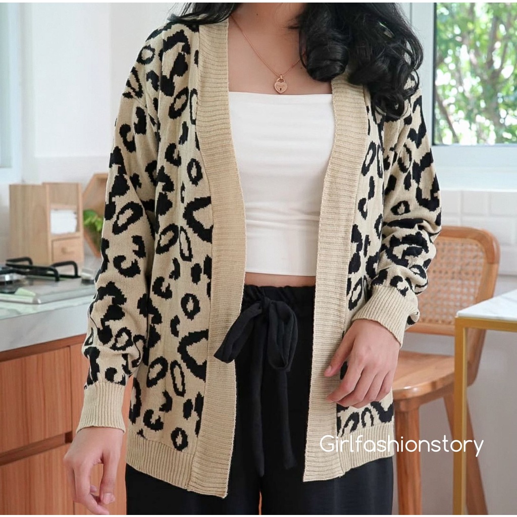 BEFAST - ZFS OOTD Wanita Cardigan KATHY / RJT PREMIUM CHEETAH CARDIGAN / Cardigan Rajut Cewe / Outer Motif / Trendy / Cardigan Fashion Wanita Remaja / Keluaran Terbaru 2022 / Termurah / Outfit Remaja Wanita