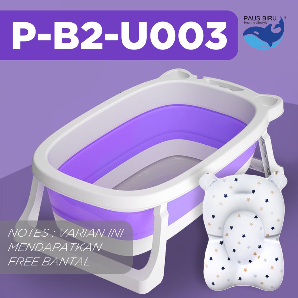 FOLDABLE BABY TUB | BAK MANDI BAYI LIPAT | BATH TUB BAYI-UNGU + PILLOW