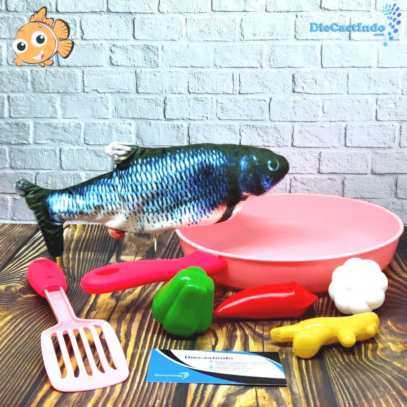 Mainan Ikan Gerak - Mainan Boneka Ikan Bergerak Jumping Fish Kitchen Set - Ikan Mas Hitam