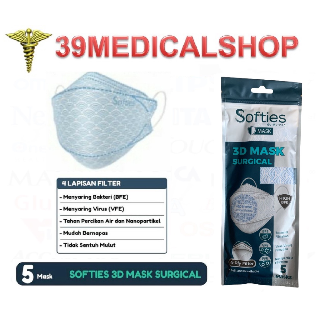 SOFTIES 3D SURGICAL MASK 4PLY SACHET ISI 5 - MASKER 4PLY SOFTIES 3D SACHET