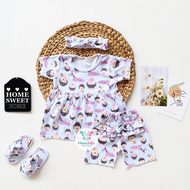 PROMO CUCI GUDANG!!! PROMO 7.7 plazababyku  MX MEDDIE SET setelan bayi motif bunga yang lucu free headband + sandal