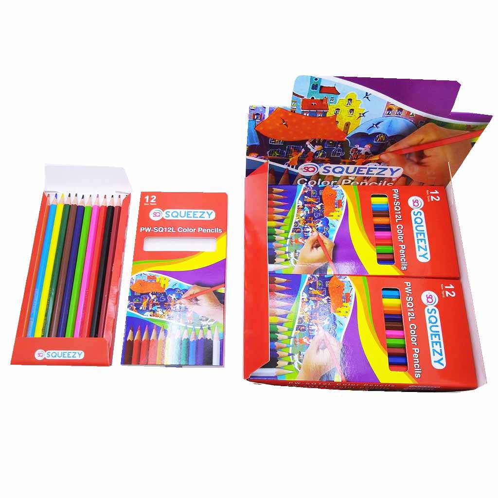 Isi 12 pcs Pensil Warna Squeezy Ukuran Panjang Multiwarna