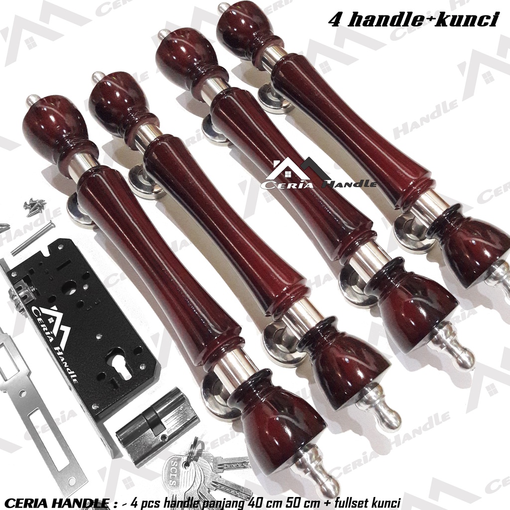 set gagang pintu dan kunci 40 cm - handle pintu tarik dorong pintu besar utama - (2 set) 4 gagang ha