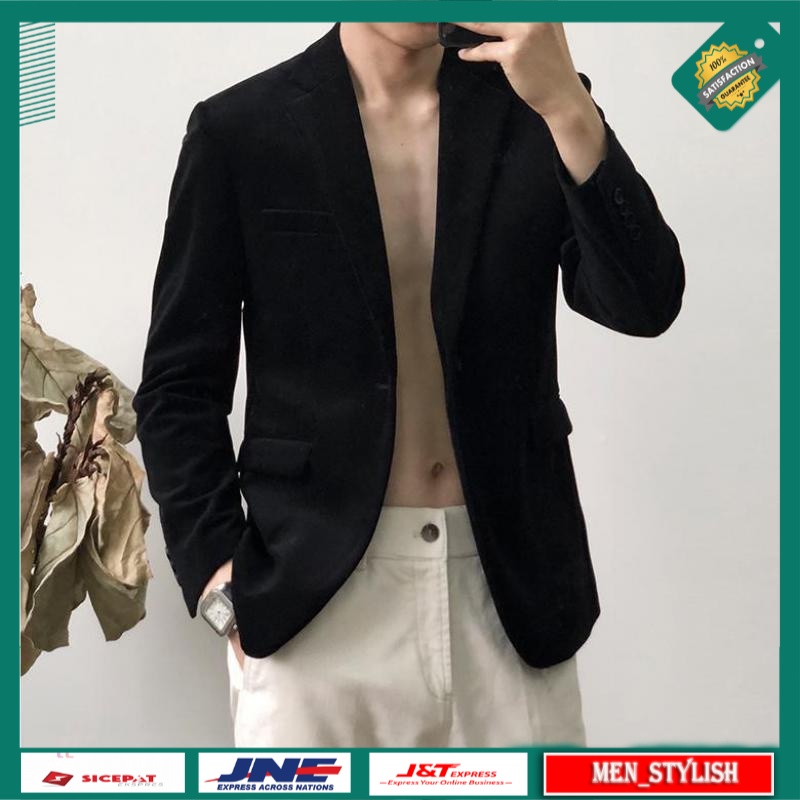 Blazer Pria Casual Premium Dark Green Retro Velour Blazers Mens Thick Warm Winter Thermal Velvet Bla