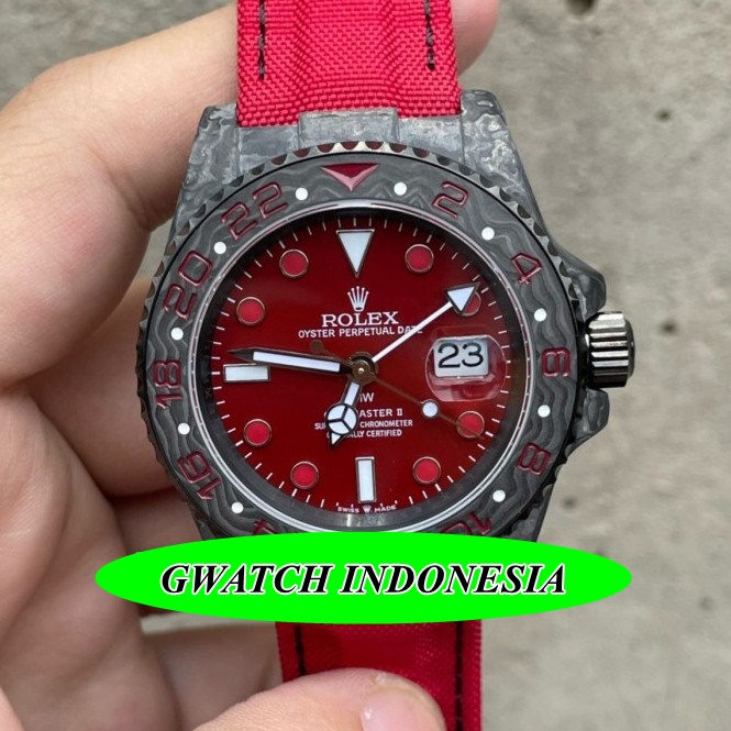 Mega Sale  Jam Tangan Kasual Pria Terbaru Rolex Gmt Master Ii Diw Carbon Q Project Red Dial Sa3186 C