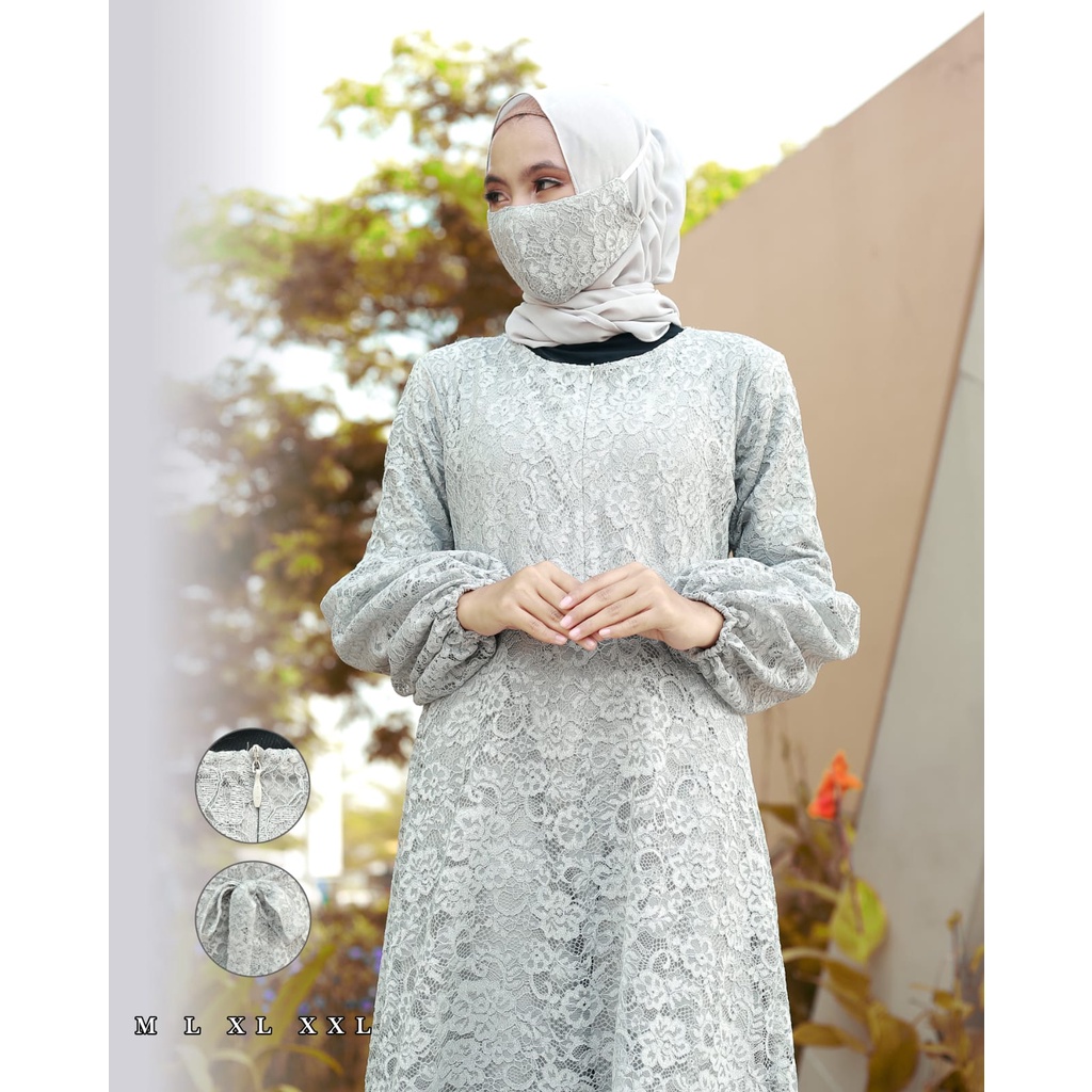 Kadai.baju / Gamis brukat jumbo  / Gamis brukat tangan balon / Gamis tulle bordir Size M L XL XXL