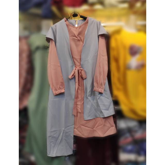 Tunik remaja wanita kombinasi dua warna tali pita import