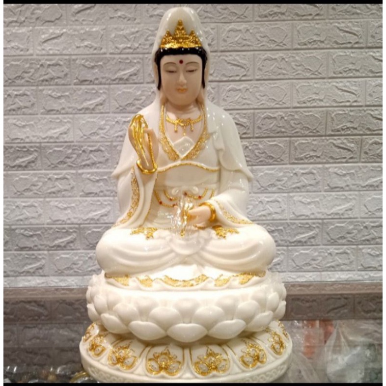 Rupang Patung Bodhisattva Avalokitesvara Kwan im Giok Putih 15"