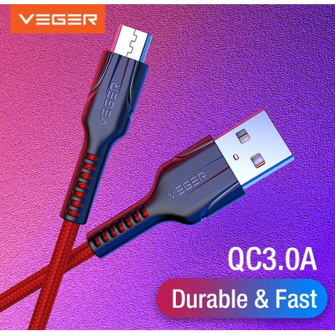 KABEL DATA VEGER UFO MICRO USB TYPE C 1 METER QUICK CHARGE 3.0 CABLE DATA VEGER