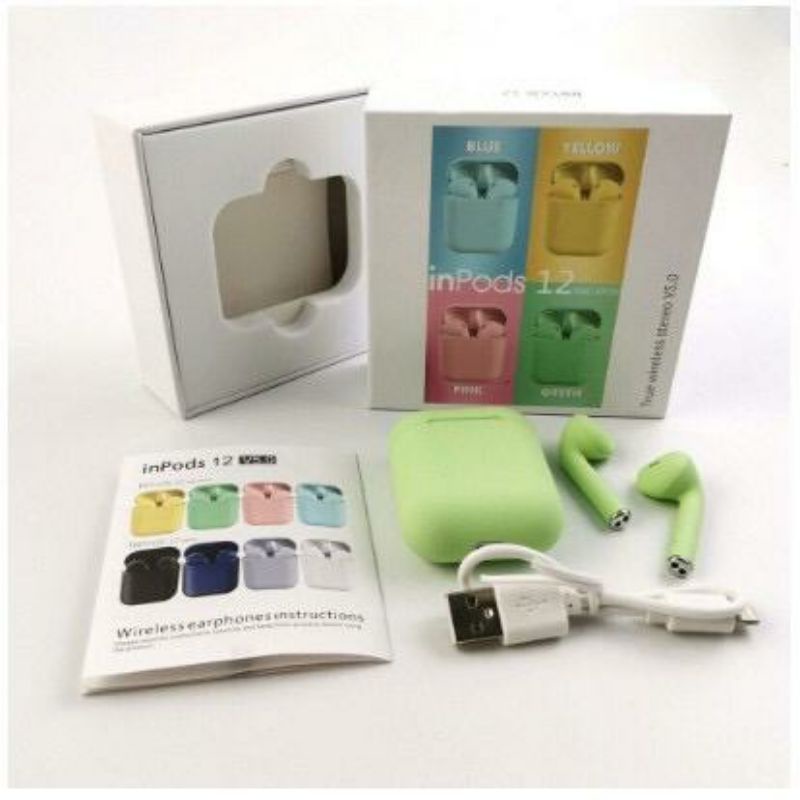 [ Grade A ] Headset Bluetooth TWS Inpods 12 Macaron Earphone Android IOS Bluetooth 5.0