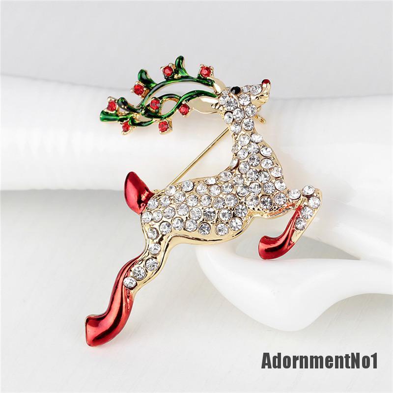 (Adornmentno1) 1pc Bros Pin Bentuk Rusa Natal Aksen Kristal Berlian Imitasi Warna Emas Untuk Wanita