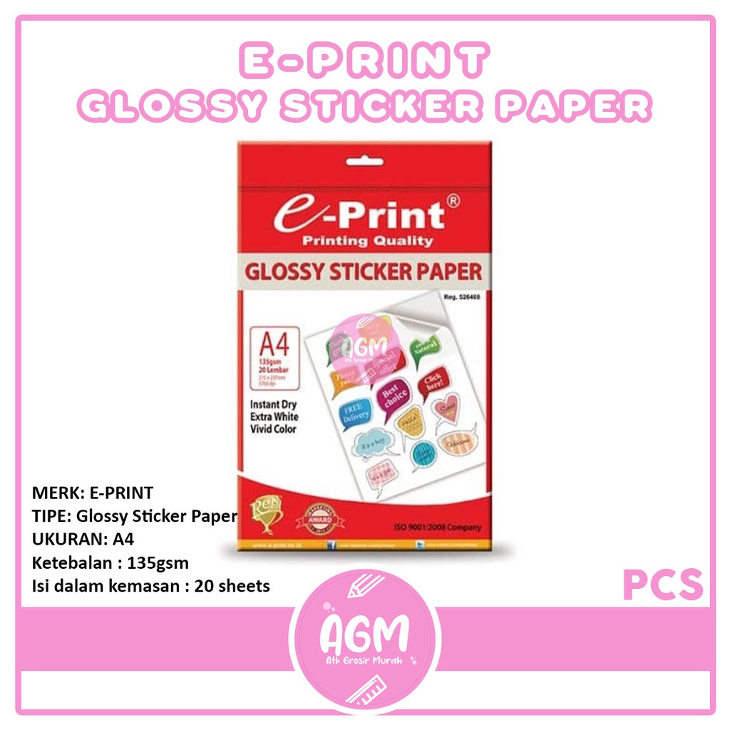 

EPRINT PHOTO PAPER STICKER GLOSSY A4 135GR [ PCS ]