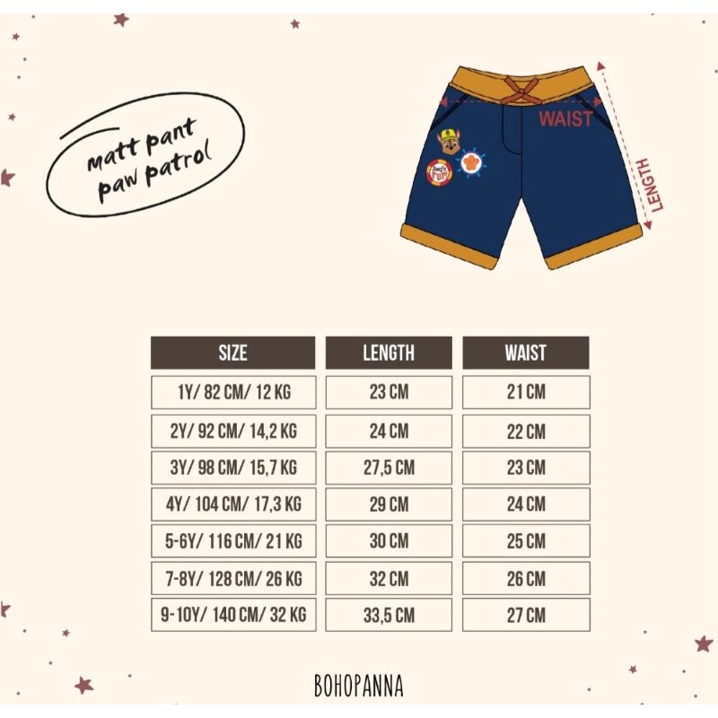 Maat Pant Paw Patrol / Paw Pants(Ada 2 Model ya Harap Diperhatikan dahulu sebelum membeli ya)