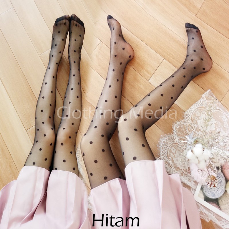 Pantyhose Motif Titik Polkadot Transparan Tipis Stocking Celana Polka Dot