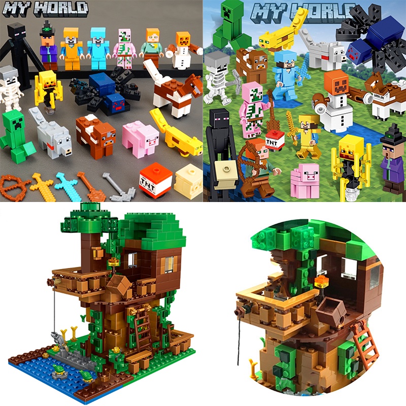 400PCS My World Minecraf tinglys Action Figure Building Blocks Village Tree House Warhorse Bricks Toys