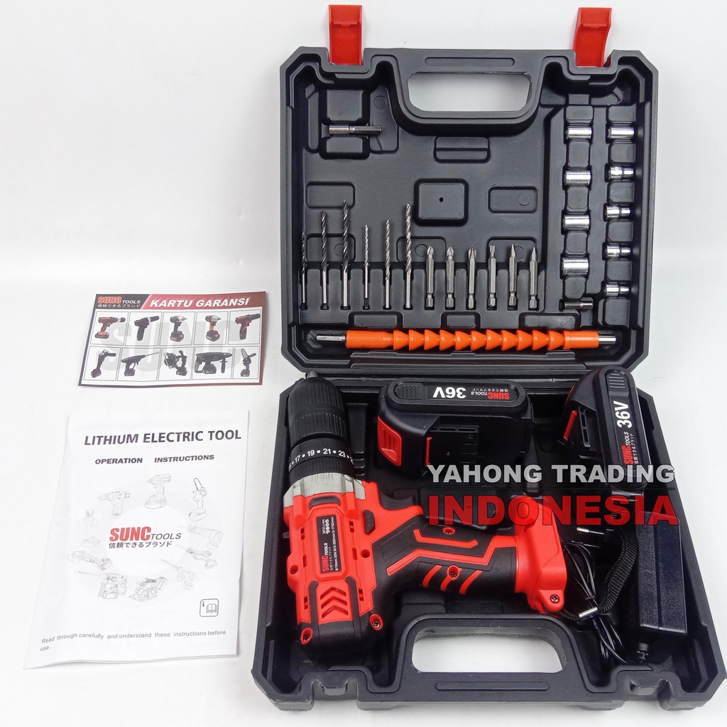 Mesin Bor Baterai Cordless Drill Bor Batere 36VF 36V 13mm SUNC TOOLS