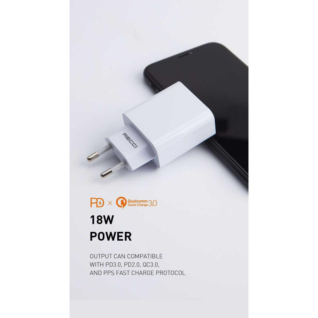 RECCI RCT-P15E - Charger Dual USB Port - Support PD &amp; QC 3.0 (18 Power MAX)