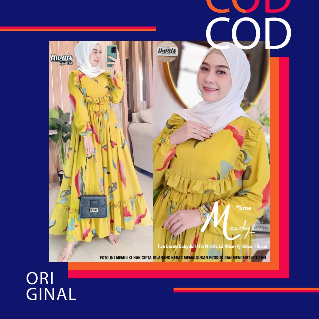 Gamis Maxi Dress Ceruti Babydoll LD 110 Maudy Ori by Uwais Hijab Berlabel