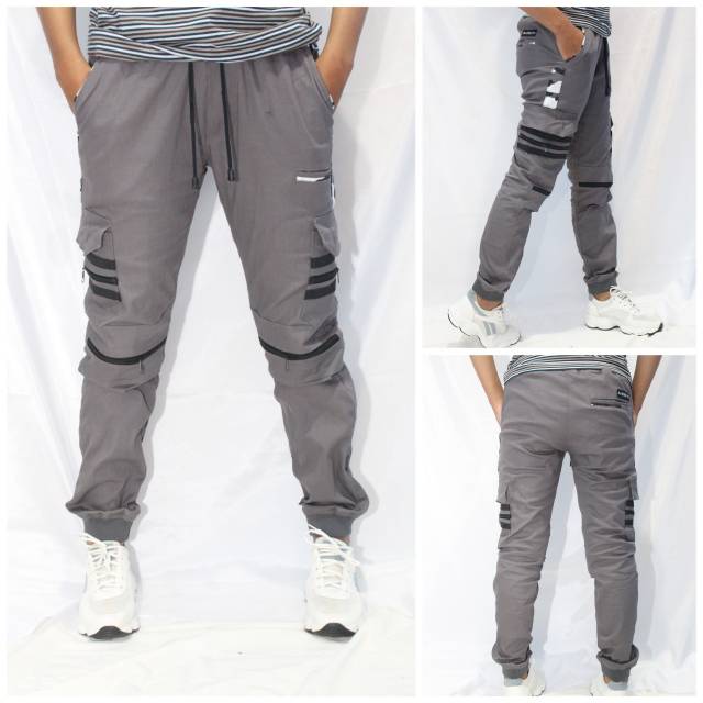 Jogger biker premium celana jogger biker grey black list premium