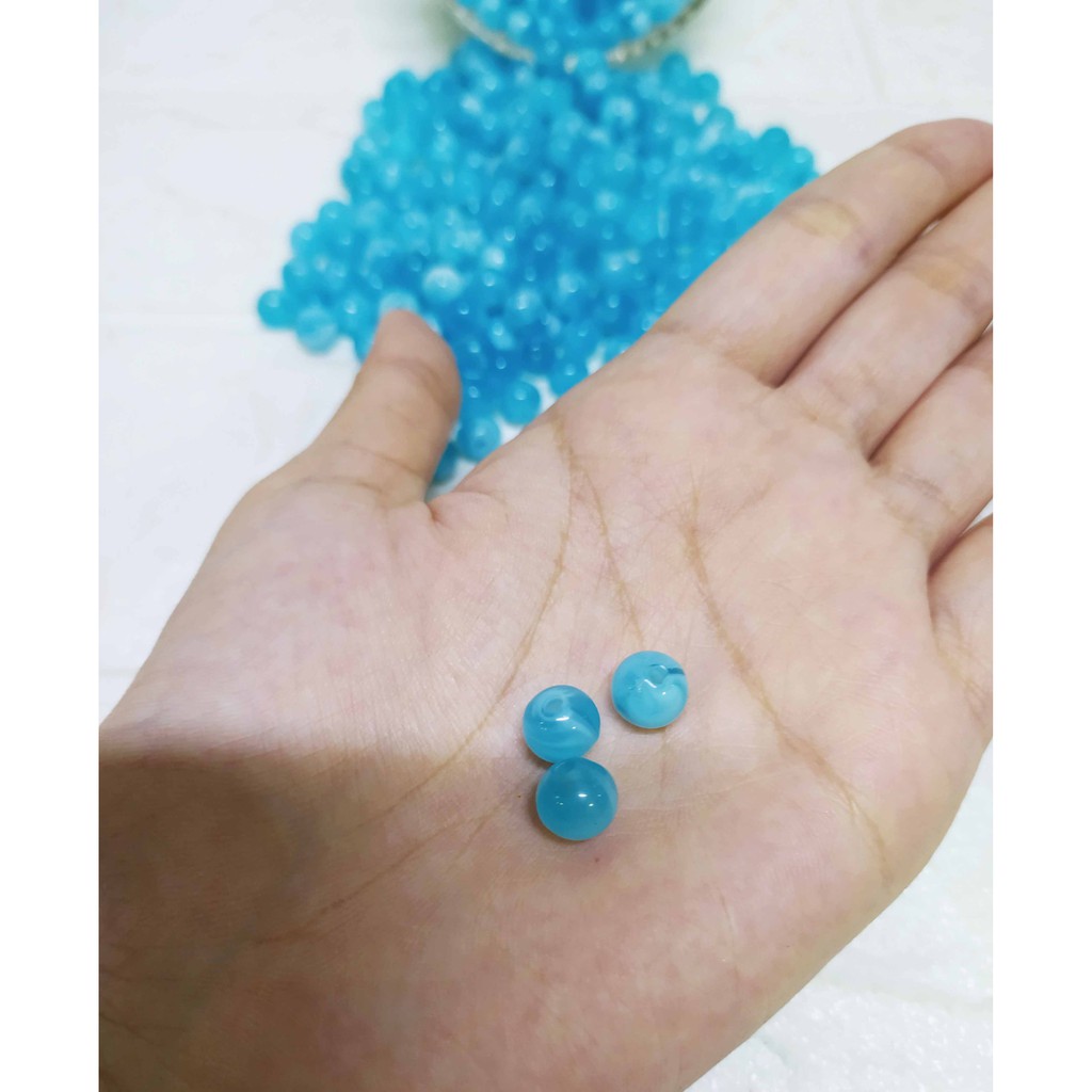 (100gram) Mote Marmer Biru Aqua Mote Bulat Bahan Kerajinan DIY