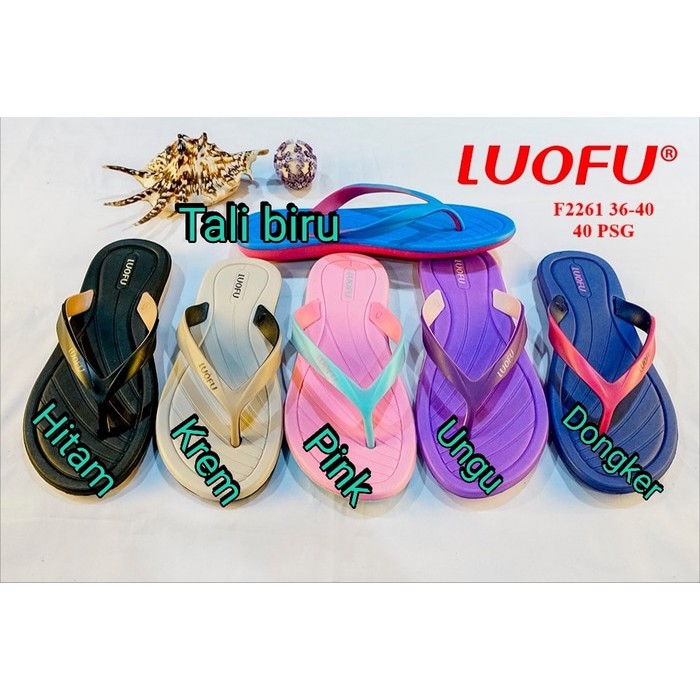 Sandal jepit cewek luofu sendal karet wanita import 2261 tali beda