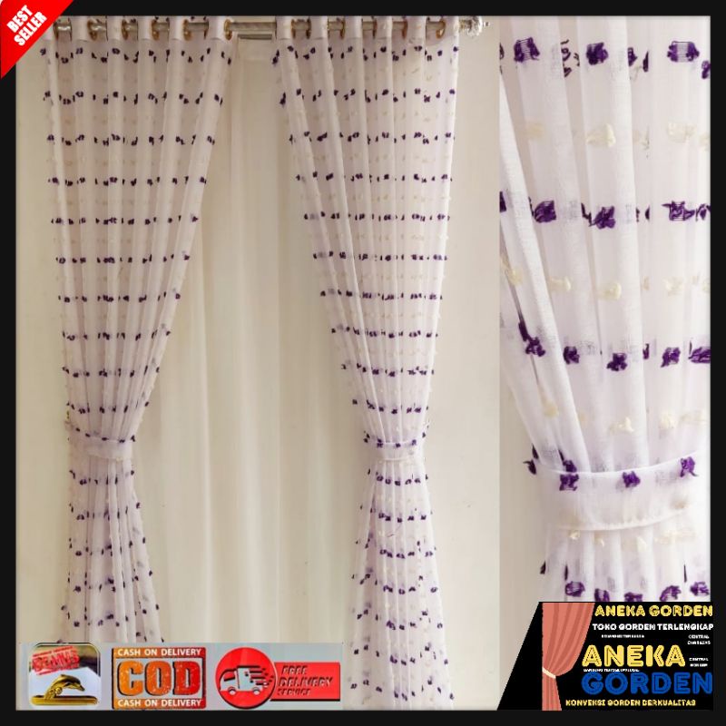 Gorden Vitrase Ruby Gorden Jendela Minimalis Ruby ungu coklat model Smokring Ukuran L140×T250cm