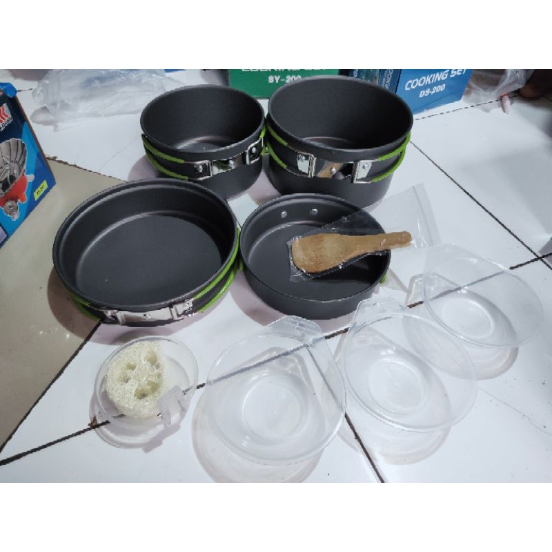 Paket Alat Masak Komplit 4 wajan Kompor Winproof Cooking Set DS301 &amp; Stove K203 Camping Outdoor