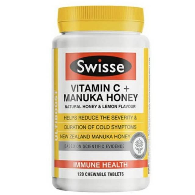 Swisse Ultiboost Vitamin C + Original New Zealand Manuka Honey, Immune Health, 120 Chewable Tablets