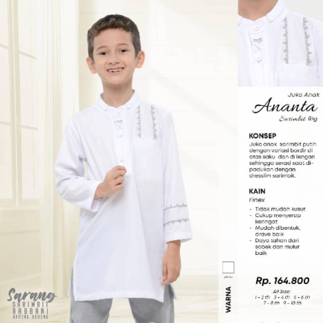 Sarang rabbani - sarimbit rabbani - baju koko anak - baju koko putih - juko anak ananta sarimbit blg