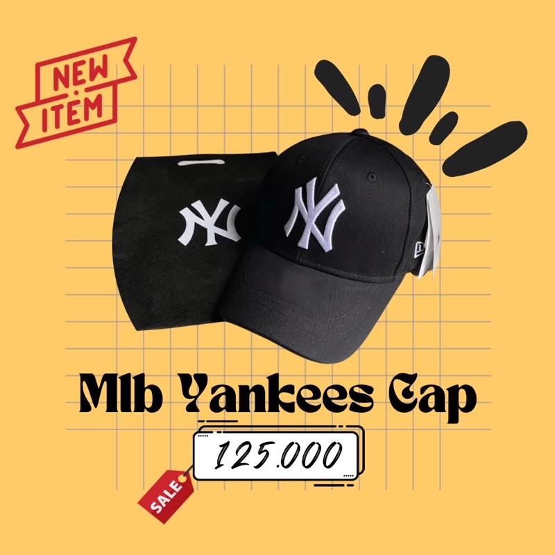 (COD) MLB YANKEES BASEBALL CAP BASIC LOGO BLACK WHITE TOPI YANKEES
