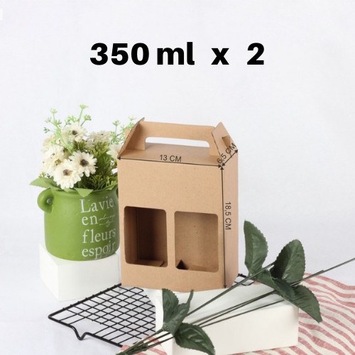 

10 pcs Box Botol 350 ml x 2 Kardus Hampers Tas Jinjing Die Cut Dus Kemasan Kotak Packing Gift Package Coklat Polos