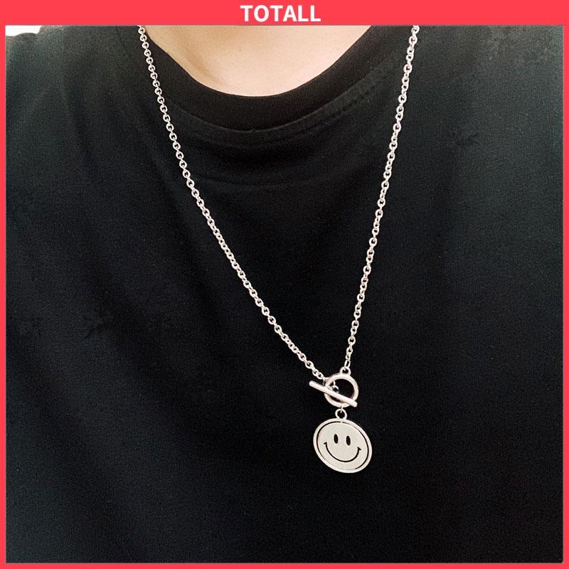 COD Kalung Rantai Sweater Rantai Klavikula Berputar Dua Sisi Smiley Necklace Pendant Necklace-Totall