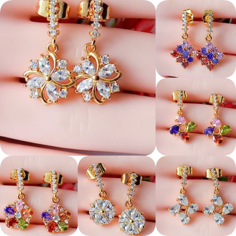 Anting Tusuk Batu Permata Fashion Korea