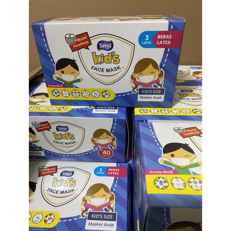 SENSI KIDS FACE MASK SENSI MASKER ANAK 3 PLY HEADLOOP ISI 40 PCS