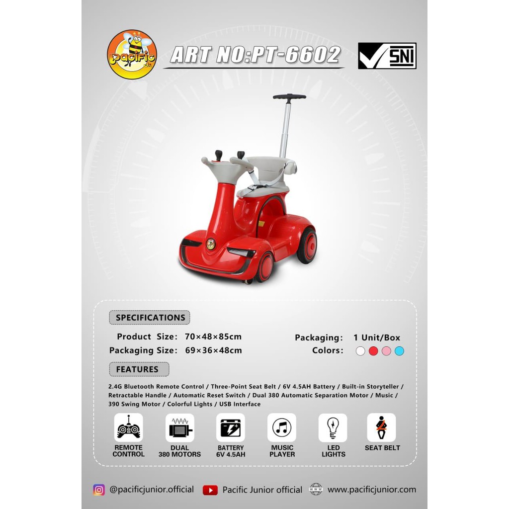 Mainan Anak Tongkat Dorong Dengan Aki Ada Remot Pacific Toys PT 6602