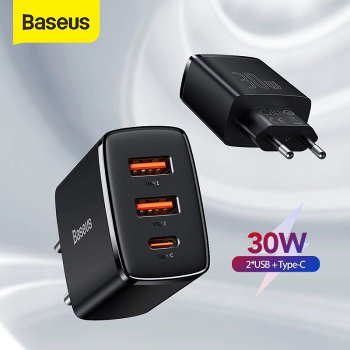 Baseus Adapter Compact QC 2 USB + Type C 30W - Support Quick Charger + Power Delivery