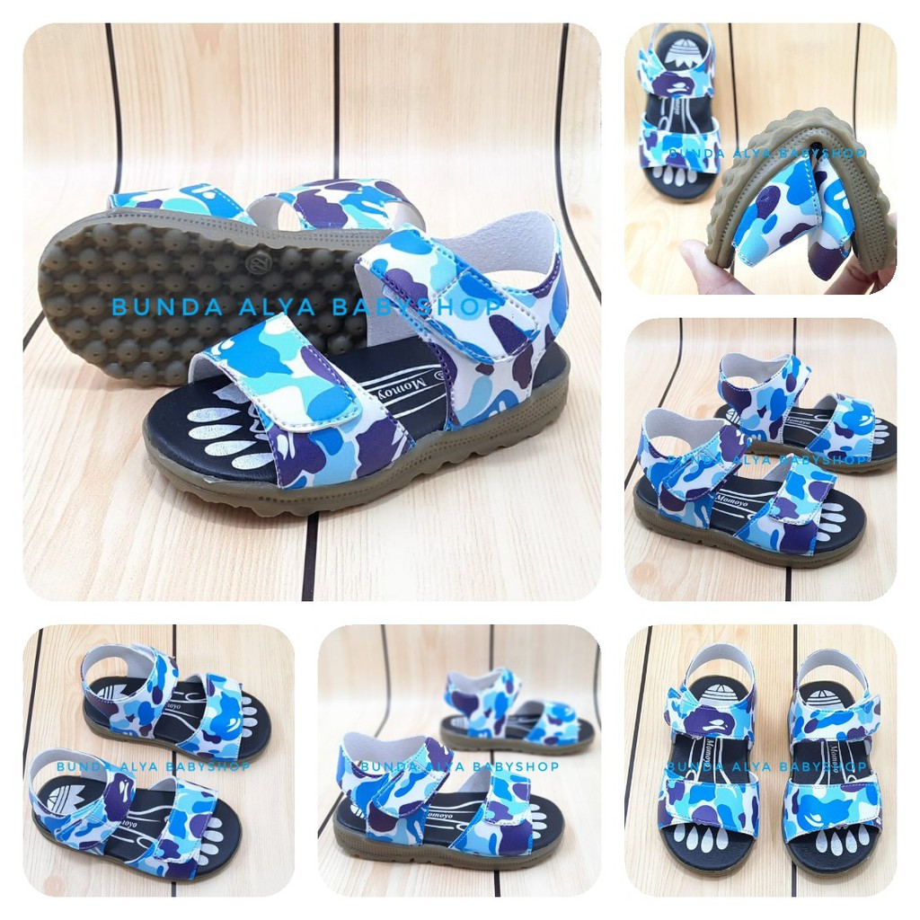 Sandal Anak Laki Karet Usia 6 Bulan 1 2 Tahun  Size 22 - 24 Army BIRU - Sendal Anak Cowok Anti Licin Alas Karet
