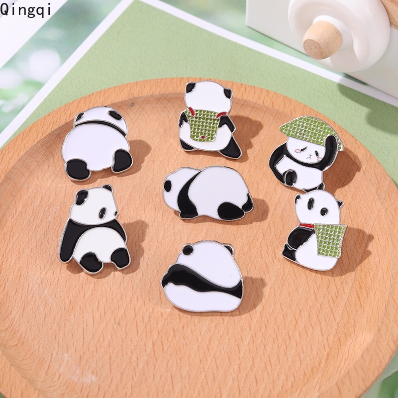 Bros Pin Enamel Bentuk Kartun Panda Bambu Dan Beruang Bahan Metal Untuk Hadiah