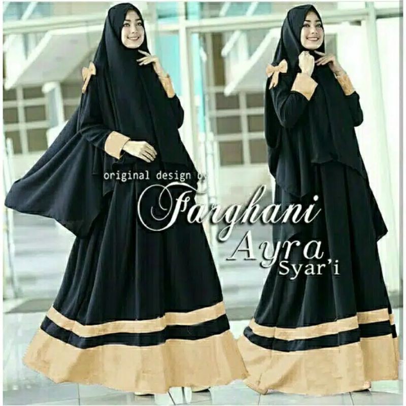setelan gamis set kerudung panjang / gamis Hitam