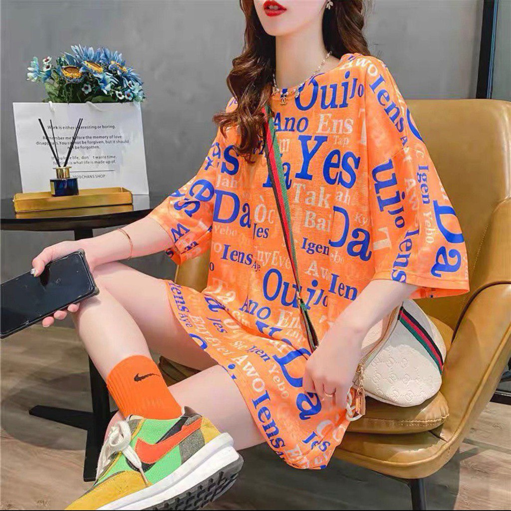 Oversize Tee Tshirt Model Longgar Untuk Wanita Motif Tulisan YES