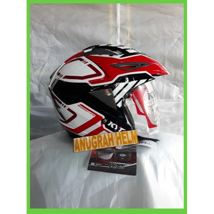 helm kyt scorpion king motif white red