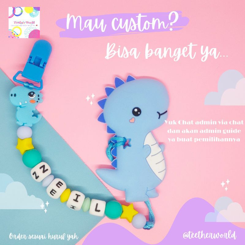 (FREE CASE) Set A Gigitan Bayi + Pacifier Clips / Tali Dot/ Tali Empeng/  Tali Custom Teetherworld-5
