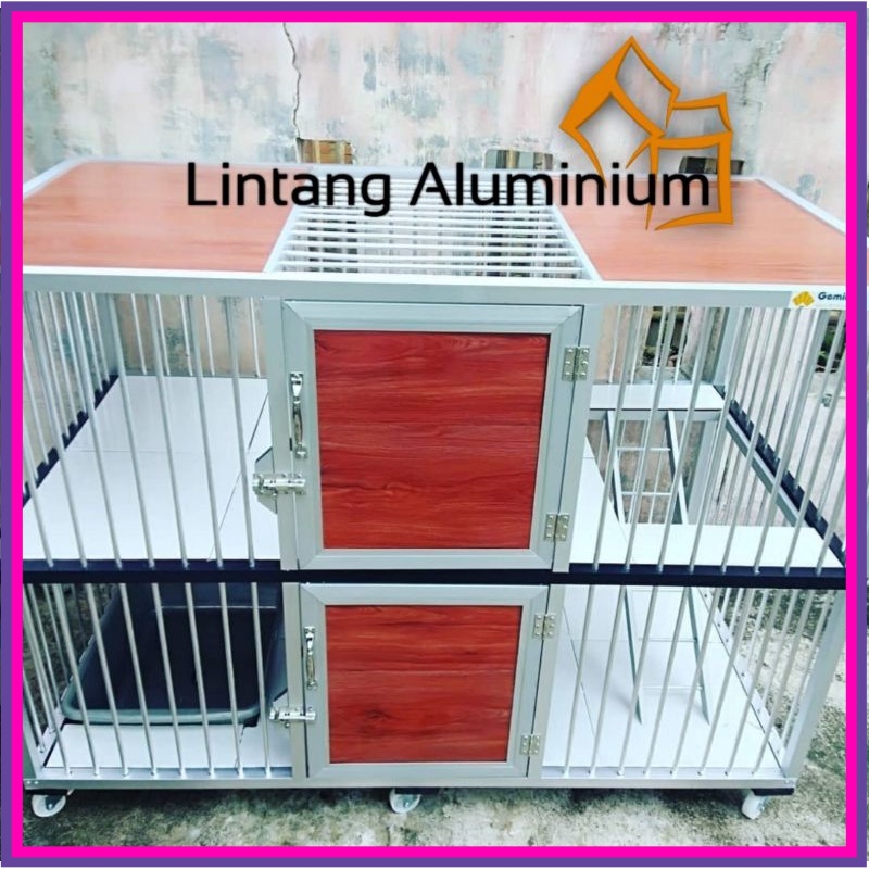 Kandang Kucing/Aluminium Minimalis 2 Kamar//2 pintu