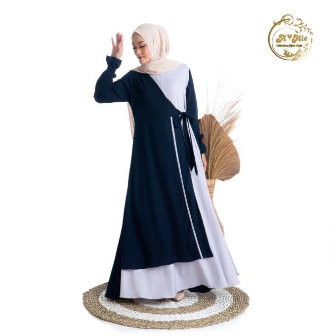 Lol184- Azwa Maxi Amie Navy Fashion Muslim Gamis Wanita Casual Dress K Setiadagang1