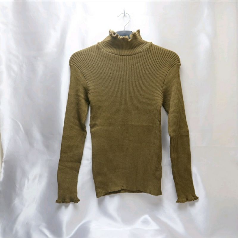 DAISY CURLY SWEATER | TURTLENECK KRIWIL LENGAN PANJANG | SWEATER KRIWIL-Bronze