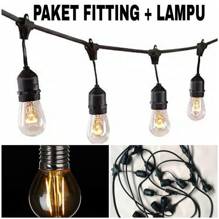 PAKET KOMPLIT FITTING LAMPU GANTUNG 10 M ( 10 FITING KABEL + 10 LAMPU FILAMEN ) SET 10 METER KABEL 10M LANGSUNG SIAP PAKAI