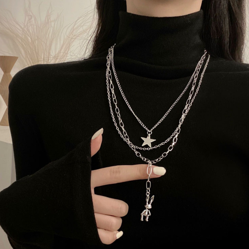 Multilayer Necklace Accessories Chain Korea Hip Hop Rabbit Star Pendant